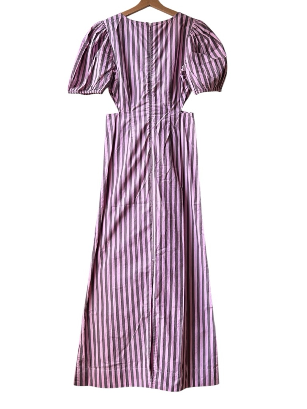 NWT Ganni Cutout Bonbon Purple Brown striped cotton-poplin maxi dress Sz 4 - Picture 9 of 15